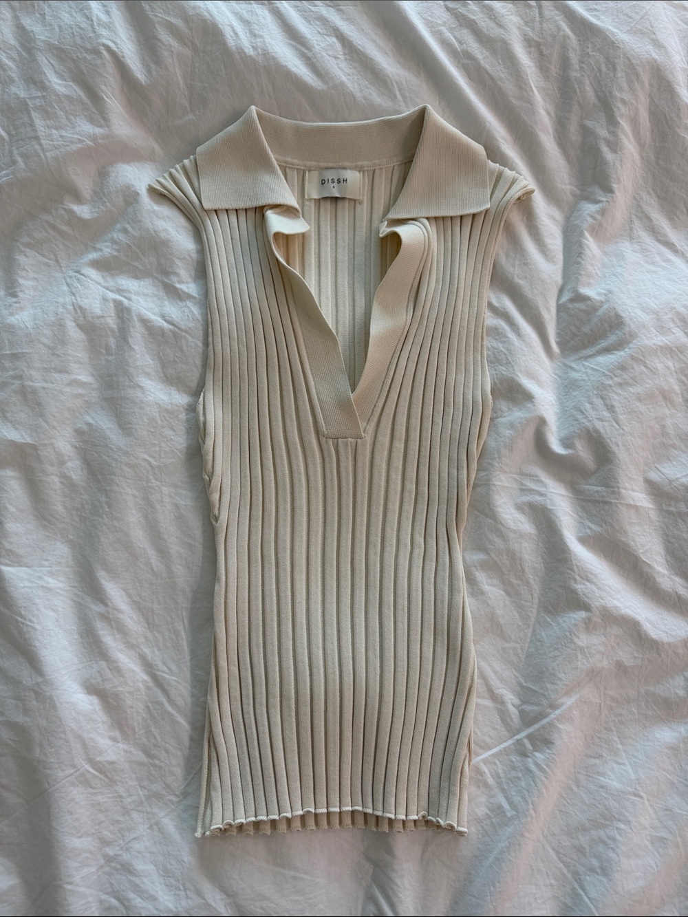 DISSH Ribbed Sleeveless Polo Tank in Cream